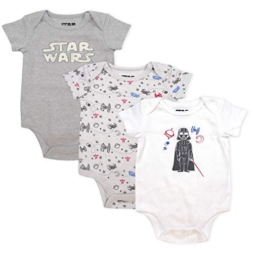 STAR WARS Boys’ 3 Pack Bodysuit for Newborn – Grey/White or Blue/Grey