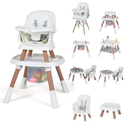 INFANS 9 in 1 High Chair, Convertible Baby Highchair for Babies and Toddlers, Table and Chair Set Building Block Infant Dining Booster Seat, Kids Stool with Activity Children Play Kitchen (Beige)