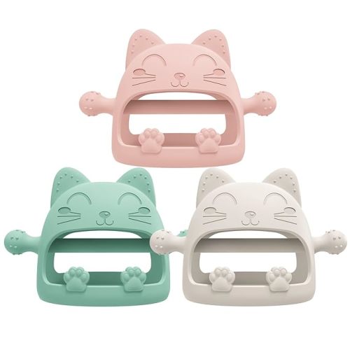 3 Pack Baby Teether Toys,Silicone Teething Toys for Babies 0-6 Months,Never Drop Baby Chew Toys for Teething Relief, Teething Pacifiers,Baby Toys 0-6 Months,Ideal Gifts for Baby Shower - Green/Starlight/Pink