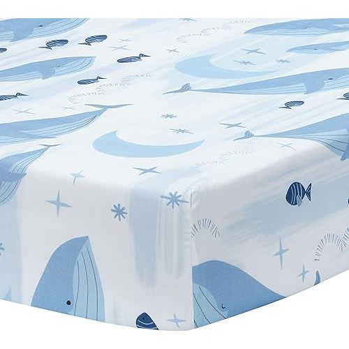 Lambs & Ivy Bubbles & Squirt 100% Cotton Whale/Ocean Fitted Crib/Toddler Sheet