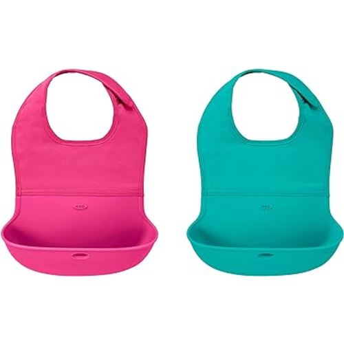 OXO Tot Roll-Up Bib 2 Pack - Pink/Teal