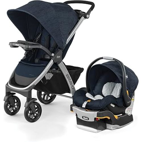 Chicco Bravo 3-in-1 Trio Travel System, Quick-Fold Car Seat and Stroller Combo with KeyFit 30 for Infant | Brooklyn/Navy