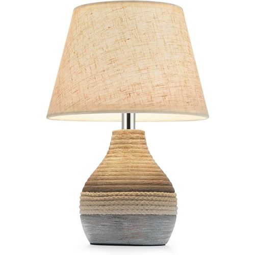 10" H Small Rechargeable Cordless Ceramic Table Lamp with Remote, RGB & Warm White Light, Timer & Dimmer, Battery Table Lamp with Linen Shade for Patio, Bedroom, Living Room, Dining Table