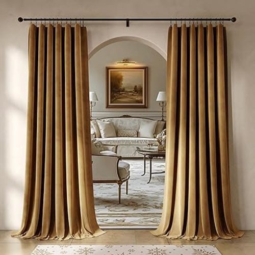 Beauoop Golden Brown Velvet Curtains 96 Inches Long 2 Panels for Bedroom Living Room Soft Luxury Room Darkening Thermal Insulated Soundproof Rod Pocket Window Treatments Drapes, 52X96 Set of 2