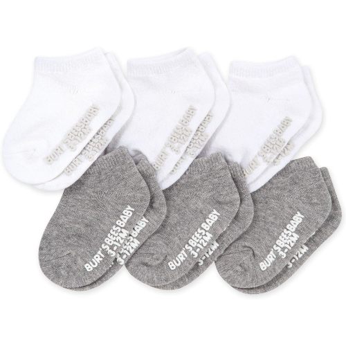 Burt's Bees Baby Baby Socks, 6-Pack Ankle Or Crew with Non-Slip Grips, Made with Organic Cotton - 0-3 Months - Heather Grey/White