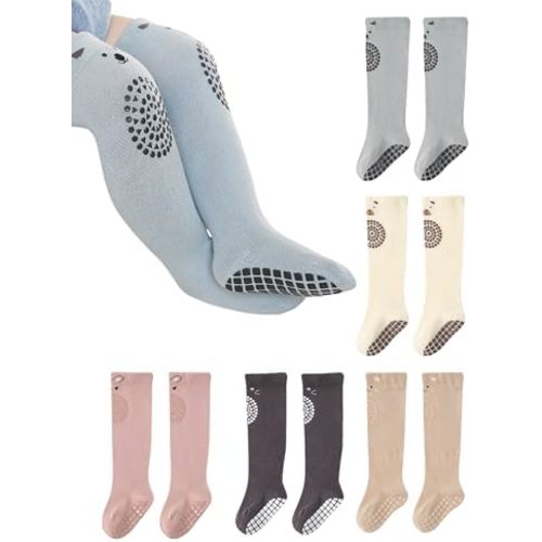 Baby Toddler Knee High Non Slip Socks Girl Boy Non-Skid Socks Newborn Infant Floor Crawling Stockings 5 Packs