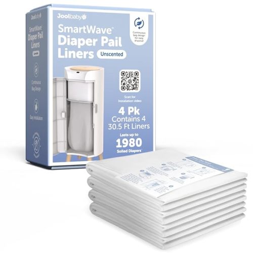 Jool Baby SMARTWAVE Diaper Pail Refill Liners (4-Pack) – Continuous Liner System - Unscented, Lasts Up to 1980 Diapers