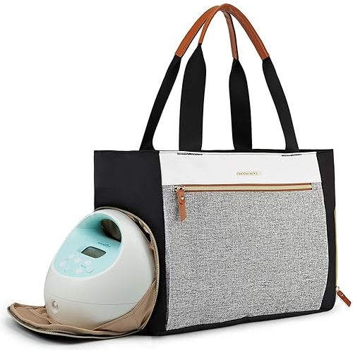 mommore Breast Pump Bag Diaper Tote Bag with 15 Inch Laptop Sleeve Fit Most Breast Pumps Like Medela, Spectra S1,S2, Evenflo