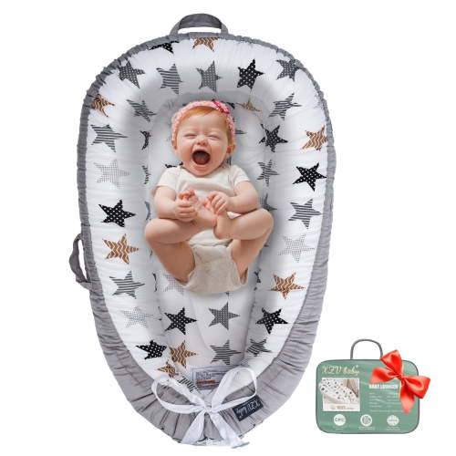 Baby Lounger for Newborn 0-24 Months, Infant Lounger with Breathable Soft Cotton Cover, Portable Baby Nest for Home & Travel, Lightweight Newborn Essentials Baby Shower Gifts(star)