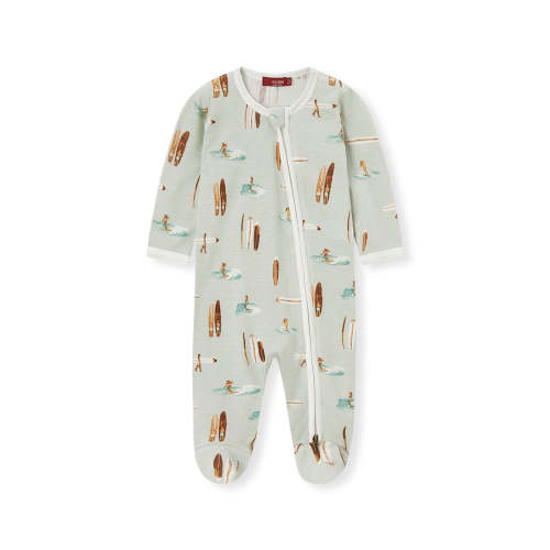 Vintage Surf Bamboo Zipper Footed Romper