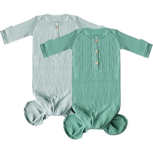 Muslin Organic Cotton Knotted Baby Gown - Soft and Stylish Sleepwear for baby outfits Newborns 0-3 months 2PACK