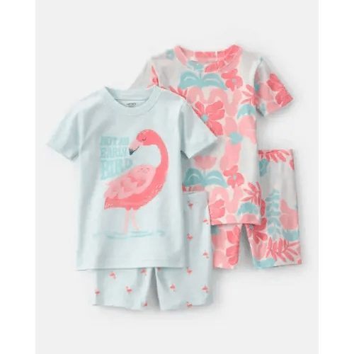 Baby Girl Flamingo 100% Cotton Short-Sleeve Snug Fit 4-Piece Pajama Set - Pink/Blue | Carter's