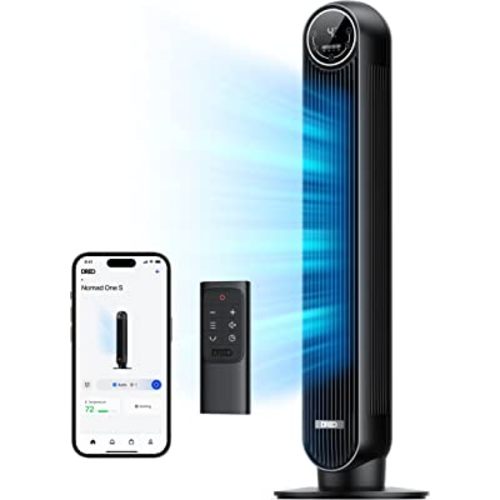 Dreo Tower Fan for Bedroom, Smart Oscillating Quiet Floor Fans, Standing Bladeless Fan with Remote and WiFi Voice Control, 4 Modes, 4 Speeds, 8H Timer, Works with Alexa/Google
