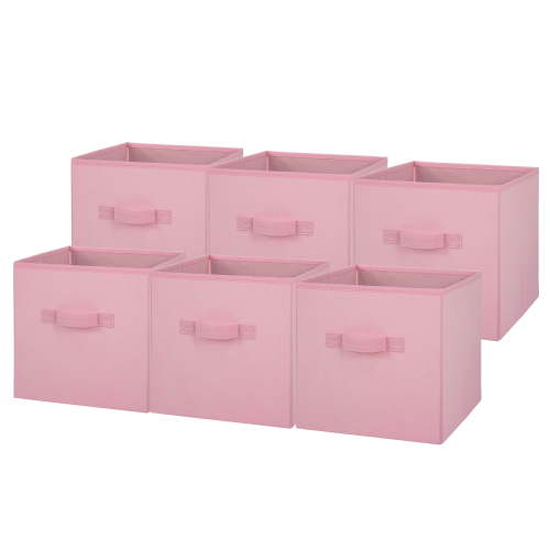 Mainstays Collapsible Cube Fabric Storage Bins (10.5" x 10.5"), 6 Pack, Pink Puff
