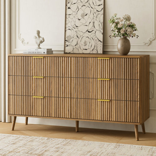 George Oliver Fluted 6-Drawer Double Dresser For Bedroom, 55.1" Modern Chest Of Drawers With Deep Drawers, Curved Profile Design, Wood Drawer Organizer For Living Room, Hallway, Nursery, Hallway Closet & Reviews | Wayfair