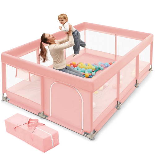 Babyeap Baby Playpen Large Play Yard Fence for Toddlers,71"x50" Pink
