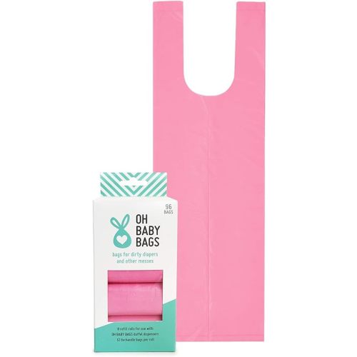 Disposable Dirty Diaper Bags, 96 Count, 8 Refill Rolls with Tie Handles, Scented Options, (Pink)