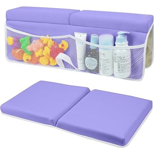 Baby Bath Kneeler and Elbow Rest Pad Set,Soft and Comfortable with 4 Toy Storage Bags,Non Slip and Quick Drying Thick Bath Kneeler and Elbow Rest Pad Set,Ideal Bath Kneeling Pad for Bathing Baby