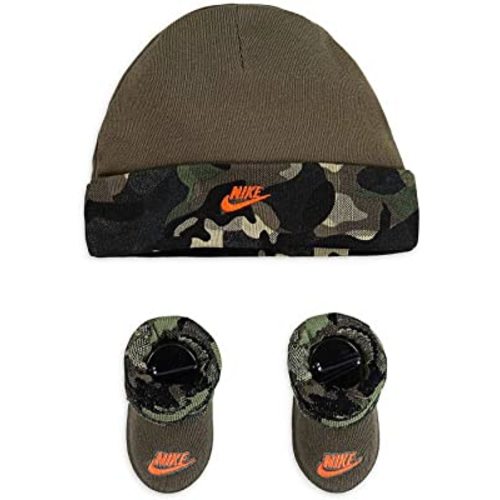 Nike Jordan Infant Baby Hat and Booties Set (Camo(NN0436-E6F)/Green, 0-6 Months)
