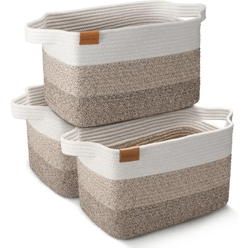 L1 Storage Baskets, Woven Baskets for Storage, Cotton Rope Basket with Handles, Towel Baskets for Bathroom, Decorative Basket for Organizing Clothes, Book Toy Storage Basket, Gradient Brown