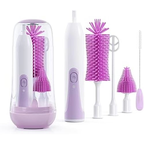 Festiva Electric Bottle Brush Cleaner - Baby Bottle Brush Set with Bottle Brush, Mixing Head, Nipple & Straw Brush, Baby Travel Essential, (Red)