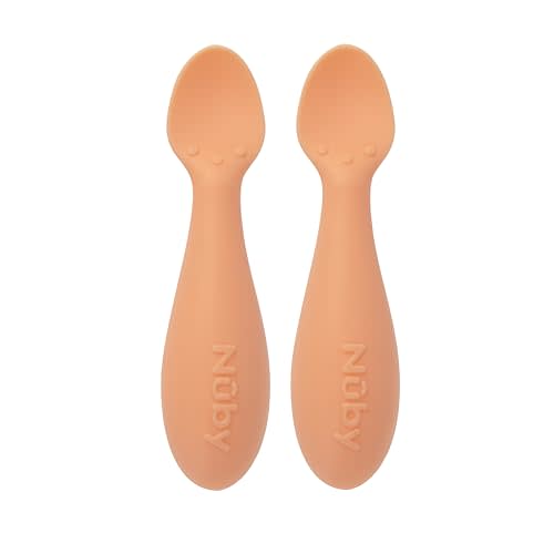 Nuby Silicone Mini Spoons - (2-Pack) Baby-Led Weaning Spoons for Babies - 4+ Months - Orange