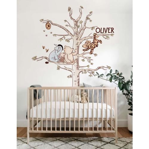 Personalized Name Decal Pastel Color Winnie the Pooh Wall Decal Classic Winnie Wall Sticker Wall Art Wall Decal For Nursery Room Decor