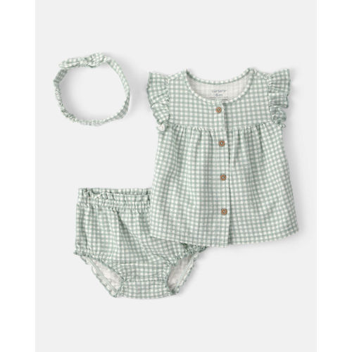 Baby Girl 3-Piece Gingham Top & Short Set - Green - Carter's | Carter's
