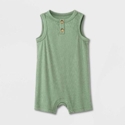 Baby Ribbed Henley Romper - Cat & Jack™ Sage Green