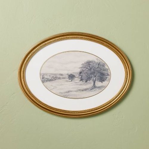 12"x16" Horizontal Oval Landscape Sketch Framed Wall Art - Hearth & Hand™ with Magnolia