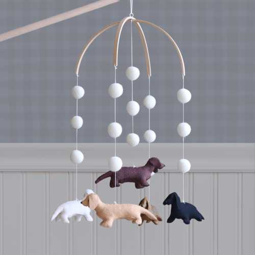 Dachshund Baby Mobile: Handmade Felt Wiener Dogs, Nursery Decor