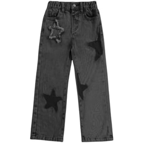 WDIRARA Toddler Girl's Star Print High Waisted Jeans Denim Pants with Pockets