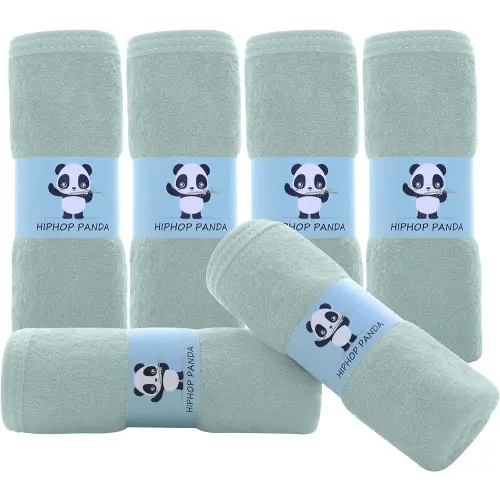 HIPHOP PANDA Baby Wash Clothes, Rayon Made from Bamboo - 2 Layer Ultra Soft Absorbent Washcloths for Boy - Newborn Face Towel - Makeup Remove Washcloths for Delicate Skin - (Green, 6 Pack)
