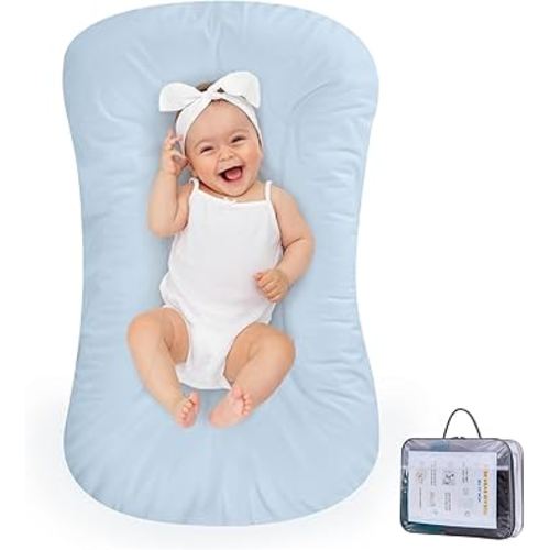 Baby Lounger 100% Cotton,Infant Lounger Baby Nest Co Sleeping Baby Bed,Baby Nest Sleeper Lounger Baby Lounger Pillow for Newborn Baby Lounger 0-24 Months,Blue