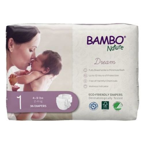 Bambo Nature Dream Disposable Diapers, Eco-friendly, Size 1, 36 Count, 3 Packs, 108 Total