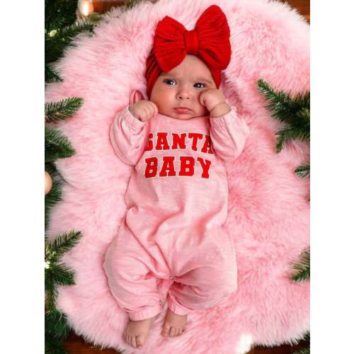 Santa Baby Pink / Organic Long Sleeve Ruffle Jumpsuit