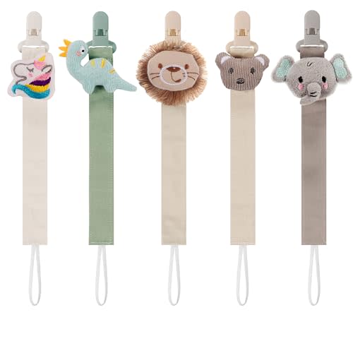 5 Pack Pacifier Clip for Baby Boys and Girls, Multicolor Fabric Straps,5pcs Straps, Approx. 11 in / 29 cm, Resin Clips with Inner Grip Design, Fits Most Pacifiers with Handles