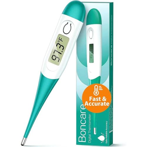 Boncare 10 Seconds Digital Thermometer for Adults and Kids - Accurate & Safe Rectal Thermometer for Baby with Fever Alarm, Oral Thermometer FSA HSA Eligible (Clear Blue)