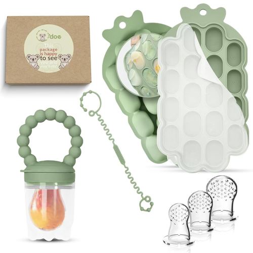 O’doe Baby Popsicle Molds | 1 Feeders, 3 Nipples, 1 Clip, 1 Trays (18-Holes Silicone Baby Food Freezer Tray) | BPA-Free Teething Relief Fruit Feeder Pacifier and Food Feeder for Infants