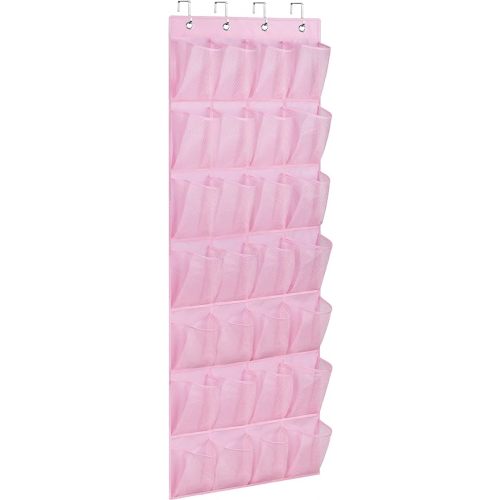 AOODA 28 Large Mesh Pockets Kids Shoe Organizer Hanging Baby Over The Door Shoe Rack For Closet Shoe Holder Hanger for Toddler Girl, Pink - powder pink