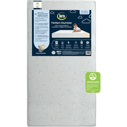 Serta Perfect Slumber Dual Sided Crib and Toddler Mattress - Waterproof - Hypoallergenic - Premium Sustainably Sourced Fiber Core -GREENGUARD Gold Certified (Non-Toxic) -7 Year Warranty - Made in USA
