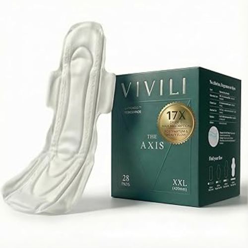 VIVILI pH 4.5 Postpartum & Overnight Pads (XXL 16.5" / 42cm) - 17x Drier Than Organic Cotton. 100% Bio-Silk PLA for Sensitive Skin, Zero Re-Wet Max Absorbency with Wings (28 Count)