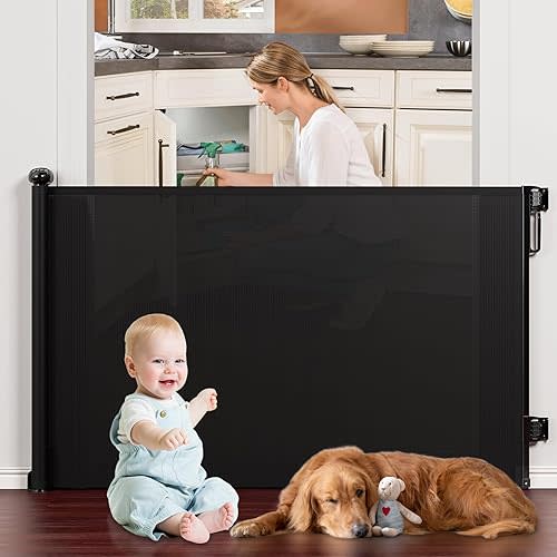 Retractable Baby Gates Extra Wide, PRObebi Retractable Dog Gate for The House Extends to 72" Wide 34" Tall, Gates for Baby Indoor, Stair Gate for Outdoor, Staris, Hallways, Doorways, Deck, Porch