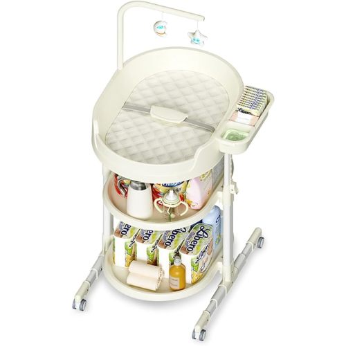 Diaper Changing Station, Portable Changing Table for Baby, Diaper Changing Table with Storage Drawers, Waterproof Baby Changing Station with Wheels and Adjustable Height for Newborn Infant (White)