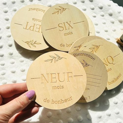 Pastilles de bois 1 à 12mois, souvenir bébé, disque étapes nouveau-né, cartes de croissance. (Boho)