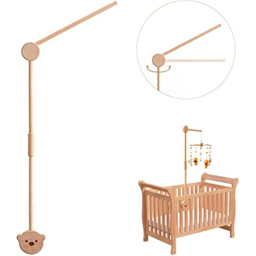 Wooden Crib Mobile Arm | Crib Mobile Holder | Nursery Mobile Hanger Cartoon Bear | Rotatable Height Adjustable Hanging Fits Wide or Thick Railings Baby Shower Gift Nursery Decoration