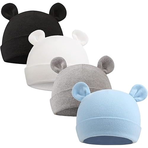 PESAAT Newborn Hospital Hat 0-12Months Preemie Boys Girls Beanie Solid Infant Baby Hats Autumn Winter