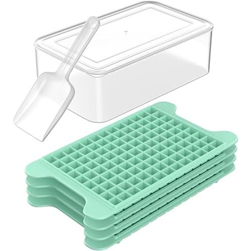 Mini Ice Cube Tray for Freezer: FDDBI Small Ice Trays for Freezer with Bin - 117×4PCS Easy Release Nugget Ice Tray - Crushed Ice Tray with Container