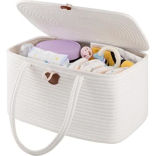 OIAHOMY Large Diaper Caddy Organizer for Baby, Portable Baby Basket with Handles, Gift Basket for Newborn, Diaper storage Organizer for Changing Table and Car- White