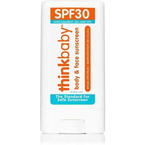 Thinkbaby SPF 30 Sunscreen Stick – Safe, Natural, Water Resistant Sun Cream for Babies, Kids & Adults – Vegan, Mineral UVA/UVB Sun Protection – Reef Friendly Travel Stick, 0.64oz
